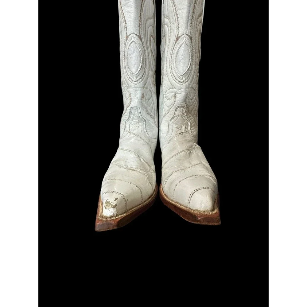 Los Altos Men's Genuine EEL Western White Cowboy Boots Sz 7.5 EE Handmade Mexico